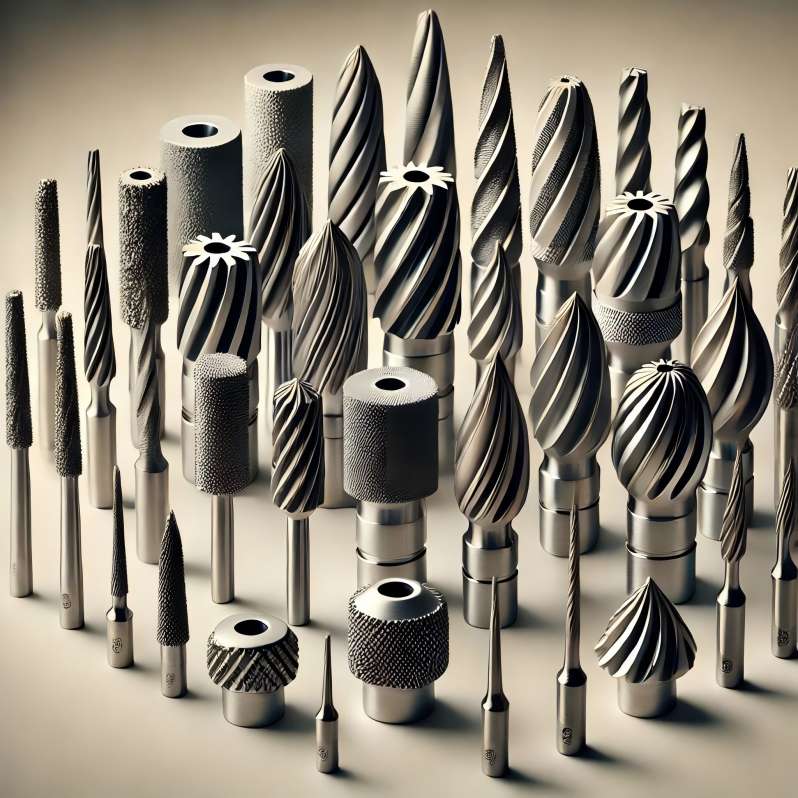 Various types of rotary files used in metalworking, woodworking, and industrial applications