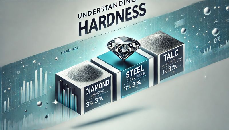 Illustration explaining material hardness, including the Mohs scale and examples of materials with different hardness levels